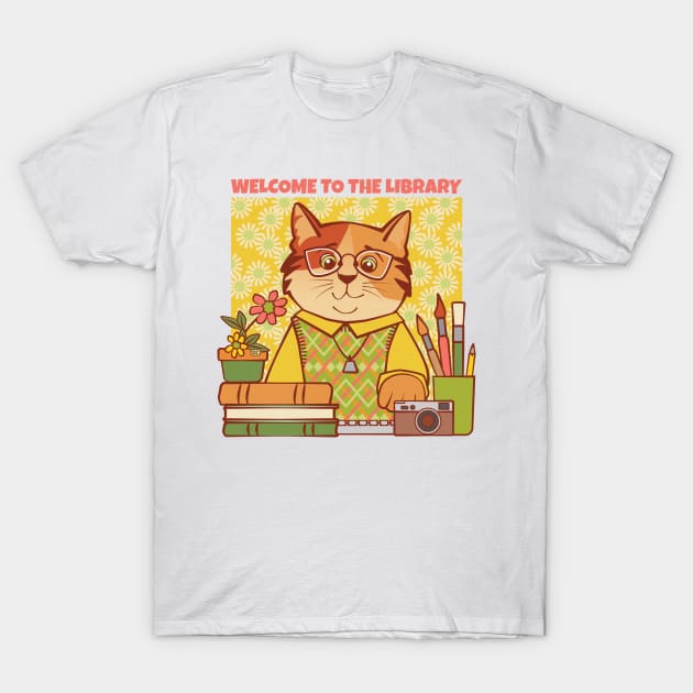 Library Welcome Librarian Cat T-Shirt by Sue Cervenka